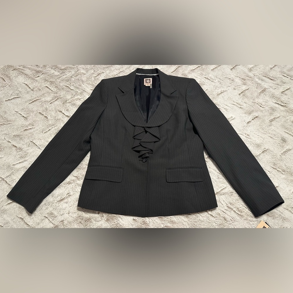 Anne Classic Klein Ruffle Pinstripe Women's Blazer Size 14